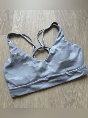 Athleta Grey Camo Strappy Sports Bra